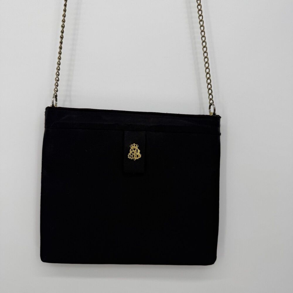 Saks Fifth Avenue Vintage Black Clutch Thin Bag Shoulder Bag Gold Tone